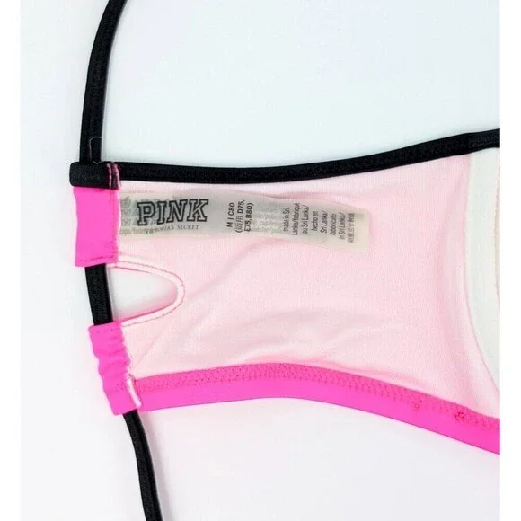 2 Victoria's Secret Pink Bikini Top Women Medium Hot Pink Strappy Swimsuit Beach - Picture 8 of 16
